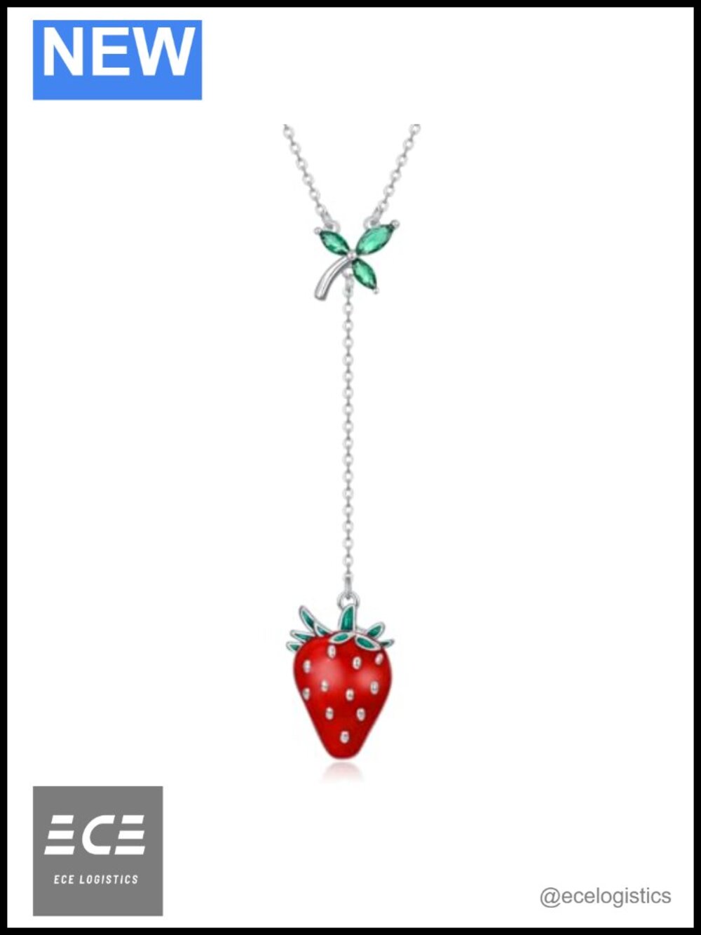 Sterling Silver Strawberry Pendant Necklace Adjustable Chain Gift for Women